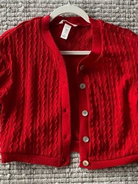H&M Red Cable-Knit Button Front Cardigan - Women